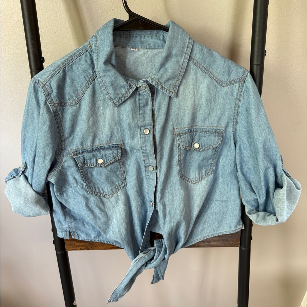 Light Blue Denim Button-Up Shirt
